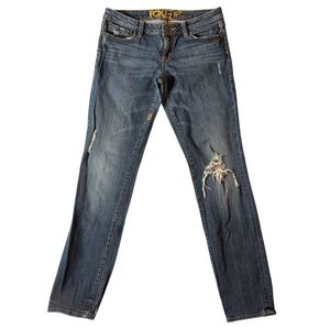 Fox Racing Super Skinny Jeans Size 9 Low Rise Distressed Y2K Moto Blue Denim